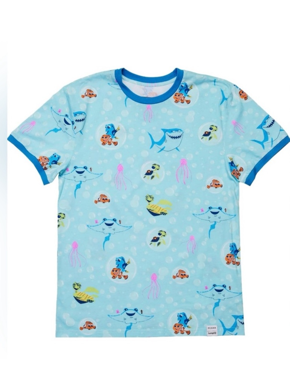 Loungefly - Pixar Finding Nemo 20th Anniversary Bubbles Print Unisex Ringer Tee
